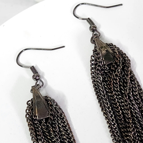 Bronze Long Multi Chain Tassel Style Earrings - Picture 7 of 8
